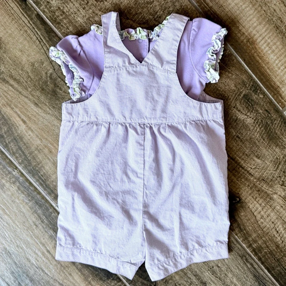 Gymboree Baby Girl 2006 Dragonfly Gingham Ruffle Overalls 2pc Set, Purple, 6-12M - Picture 3 of 13